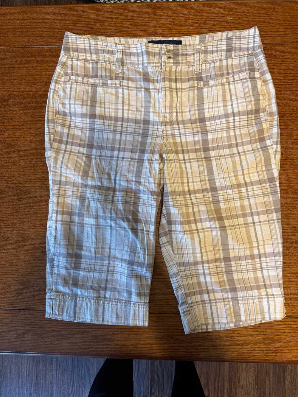 Bandolino Beige and Cream Plaid Bermuda Shorts